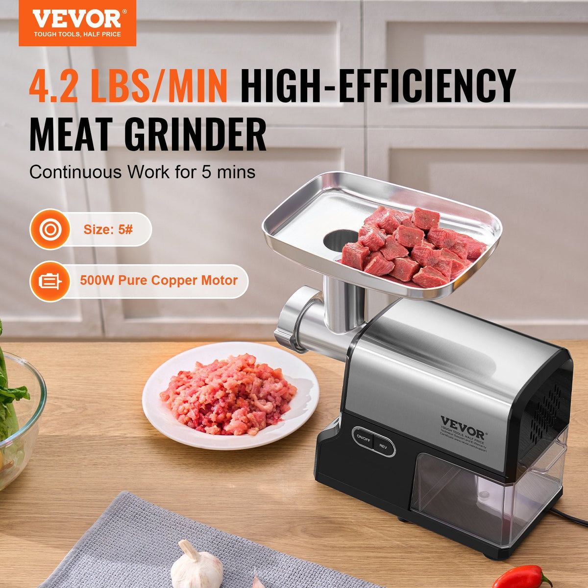 Electric Meat Grinder 4.2 Lbs Min Sausage Stuffer Maker For Home Kitchen