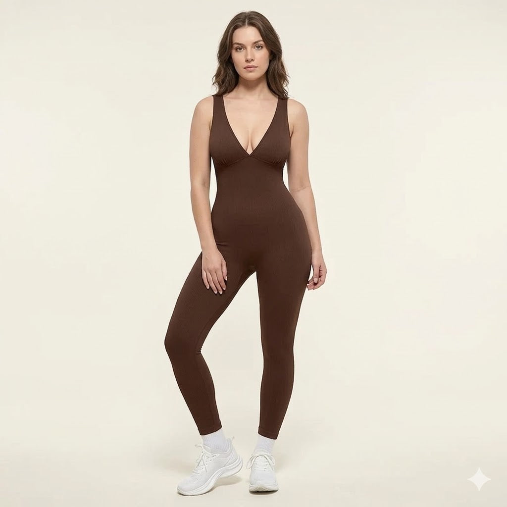 Deep V Shapewear With Chest Support Breathable High-Waisted Tummy Control Jumpsuit