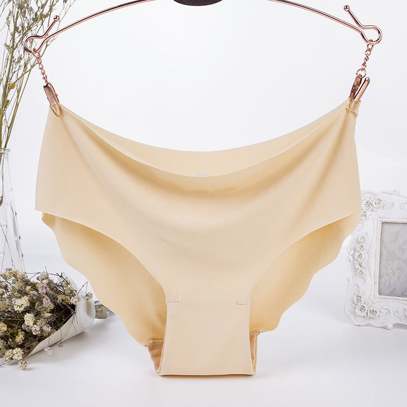 One Piece Ice Silk Seamless Wave Edge Sexy Candy Color Panties, Ultra-thin Corrugated Low-rise Waistband