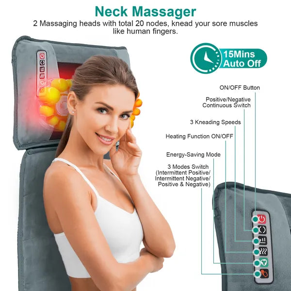 Full Body Electric Massage Mat With Heat Vibration Massage Pad Cushion Back Massage Mattress Chair Pad With Neck Massage Pillow With 10 Vibration Motors Timer Anti-Slip Bottom Earplugs