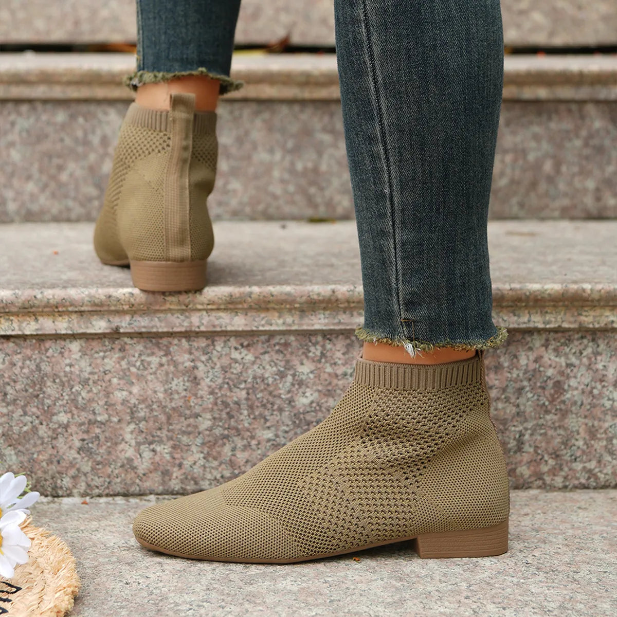 Mesh Knit Ankle Boots with Stretch Comfort Fit