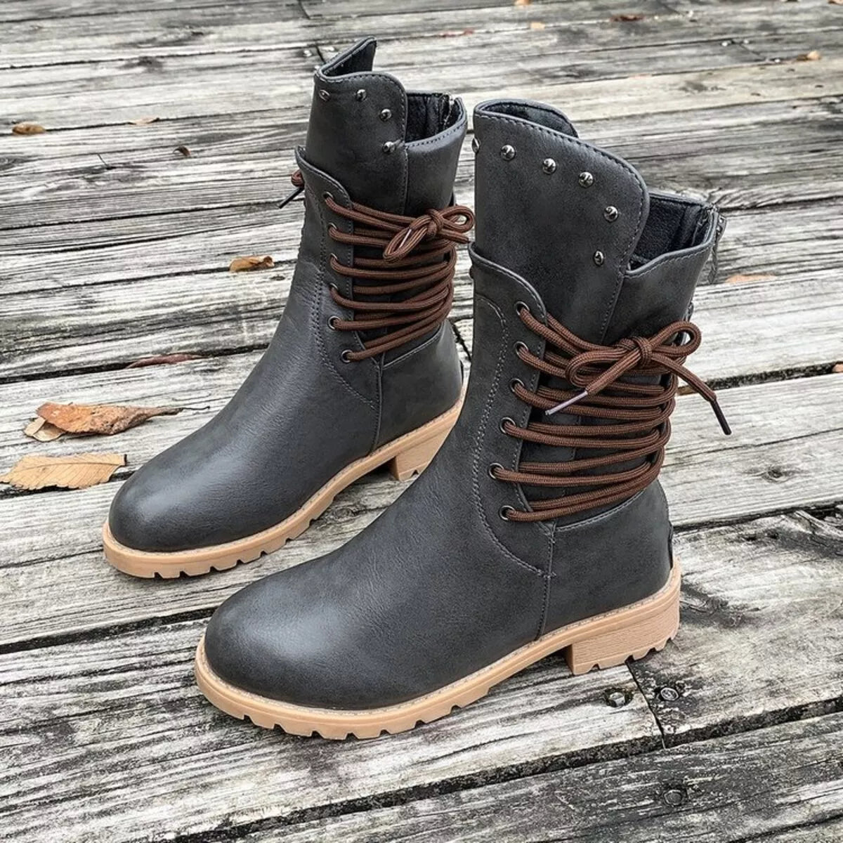 Lace Up Block Heels Boots