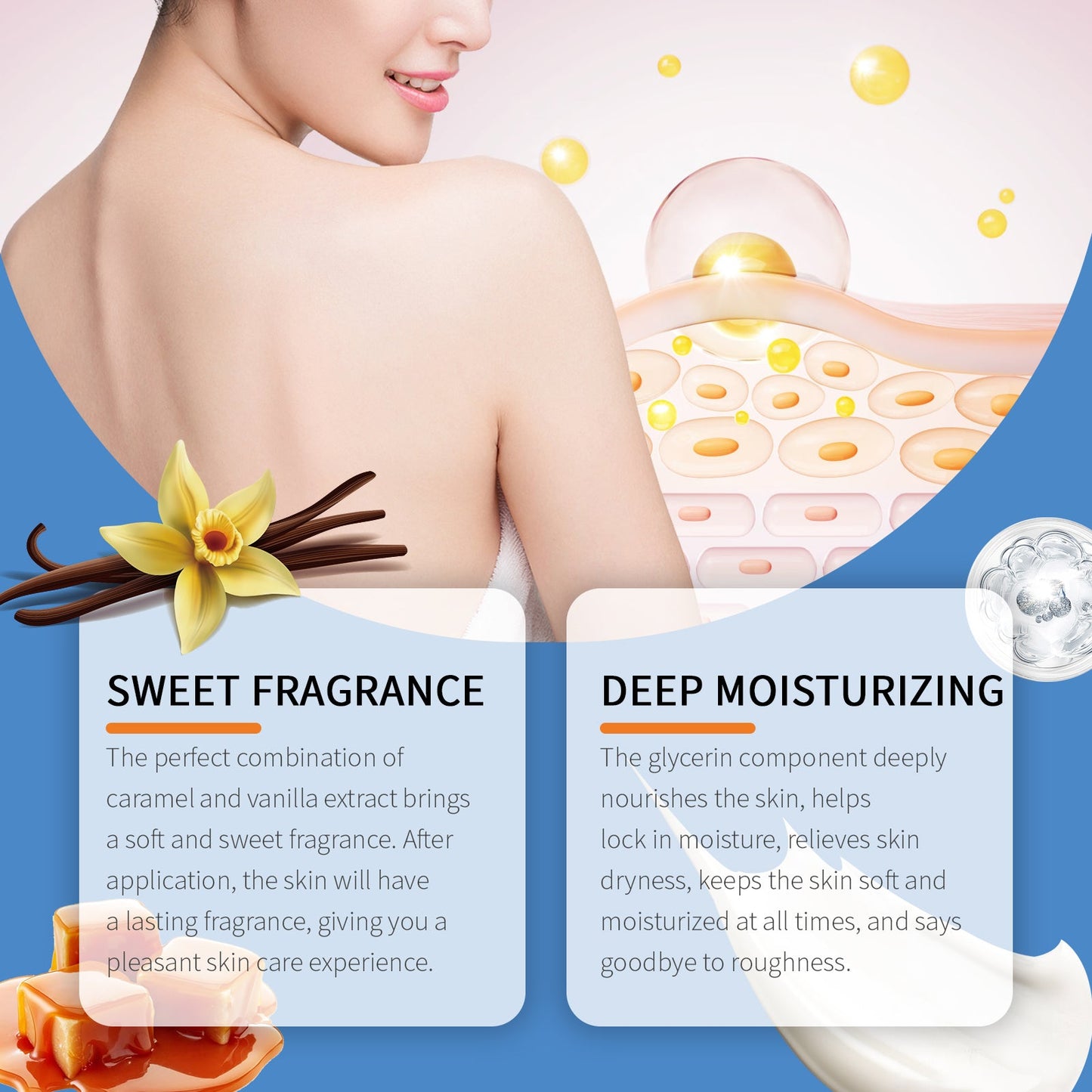 OUHOE Caramel Vanilla Moisturizing Body Lotion Gently Nourishes, Hydrates, Brighens And Moisturizes Tender Skin