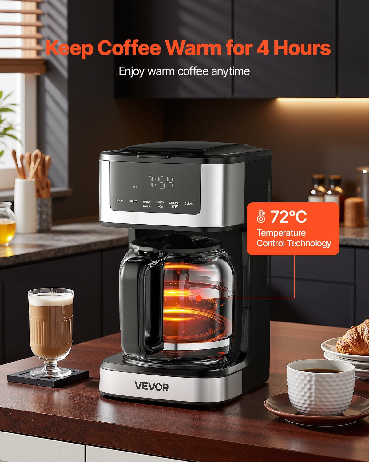 Programmable Coffee Maker, 12 Cup Programmable Drip Coffee Makers With Touch Screen, 4-Hour Keep Warm Coffee Makers Drips, 2 Brew Strengths Drip Coffee Machine For Home, 24-Hour Programmable