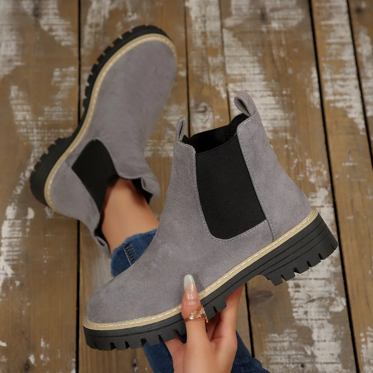 Round Toe Block Heels Boots