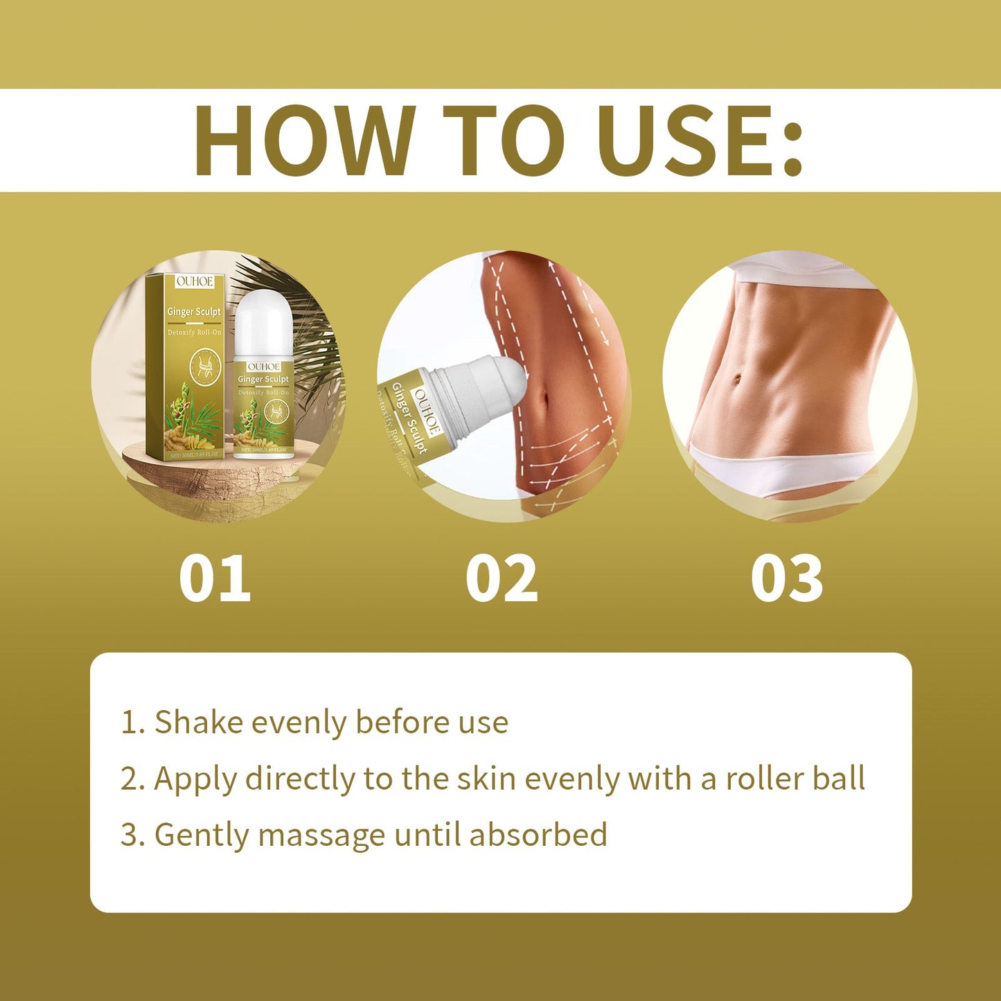 OUHOE Ginger Sculpt Detoxify Roll-On, Ball Body Massage Moisturizing Beauty Care Firming Body Contour Beauty Ball
