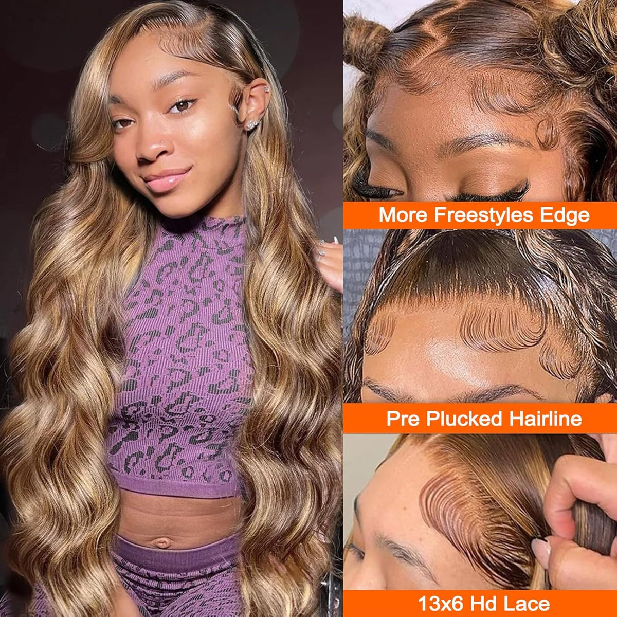 13x6 Lace Front Human Hair Wig P4 27 Body Wave, Density