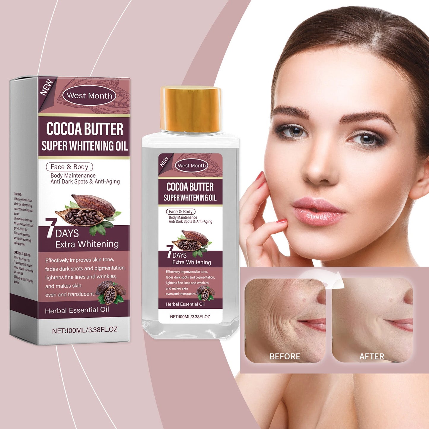 West&Month Cocoa Body Oil, Hydrating, Moisturizing, Refreshing Skin Care And Firming Daily Body Care Oil Cocoa Body Oil, Hydrating, Moisturizing, Refreshing Skin Care And Firming Daily Body Care Oil