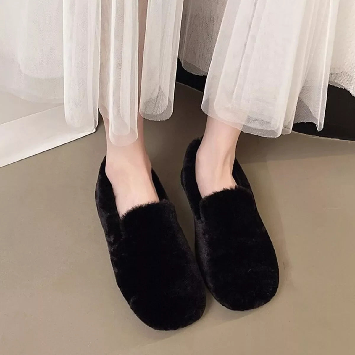 Fluffy Round Toe Slip-Ons