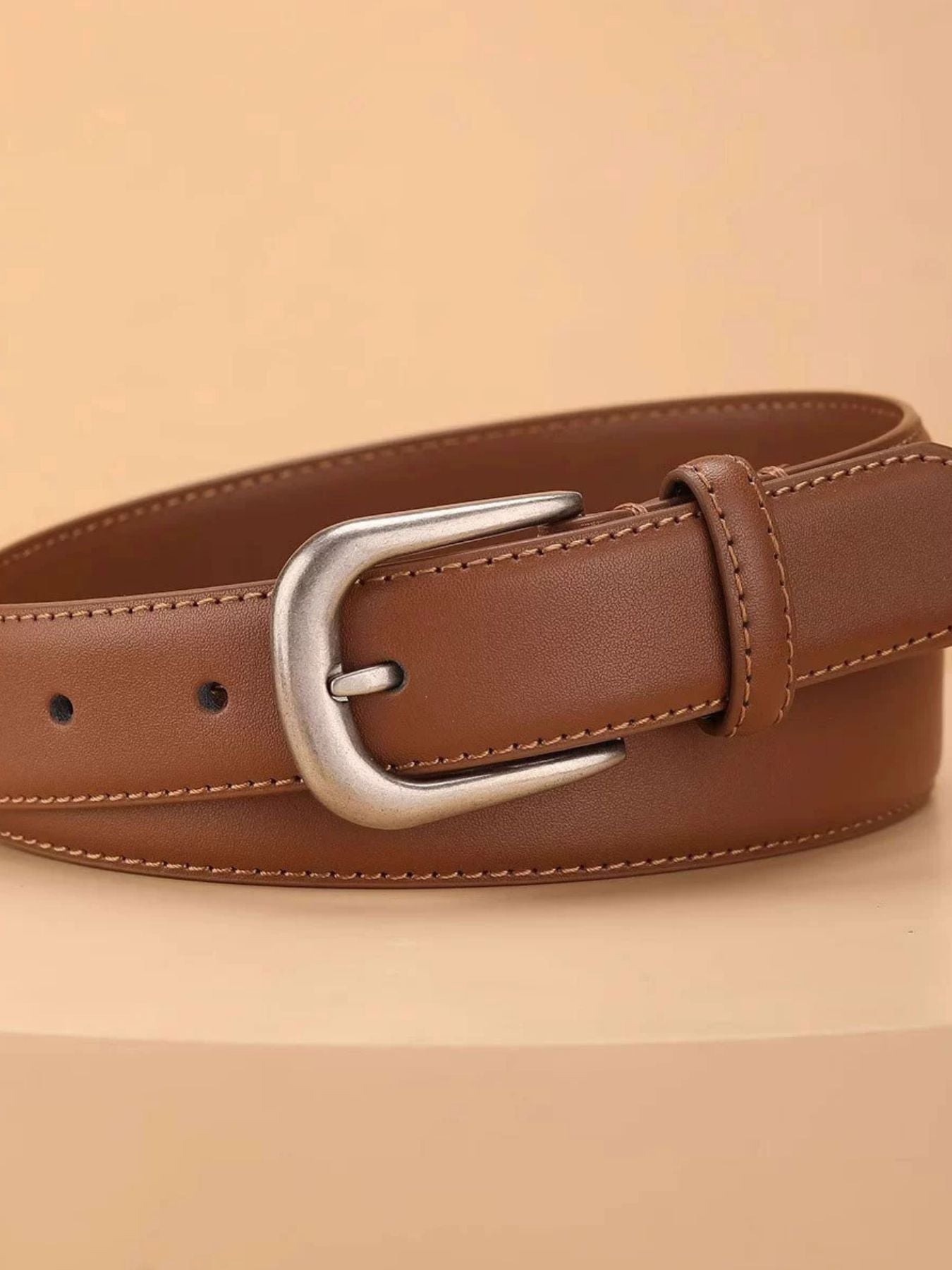 Classic Leather Belt with Silver Buckle