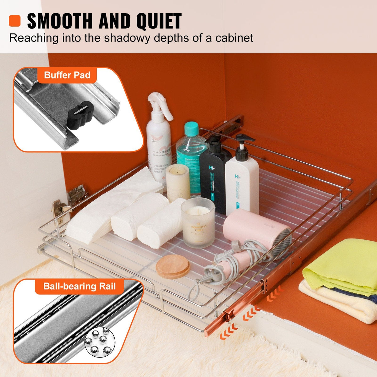 VEVOR Pull Out Cabinet Organizer, Heavy Duty Slide Out Pantry Shelves, Chrome-Plated Steel Roll Out Drawers, Sliding Drawer Storage For Home, Inside Kitchen Cabinet, Bathroom, Under Sink