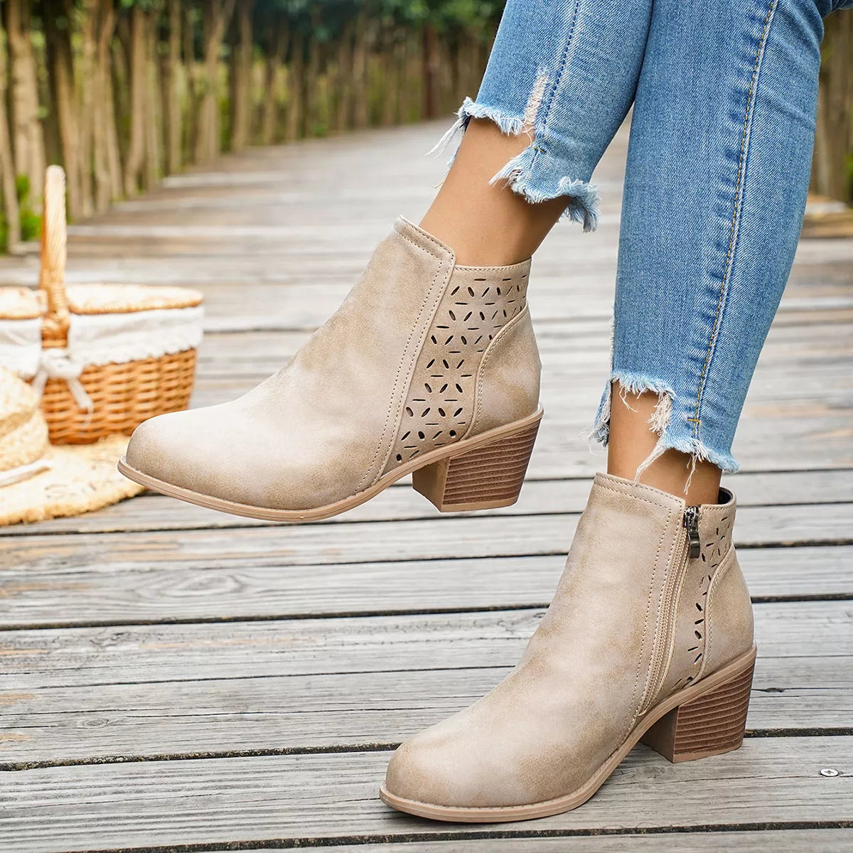 Round Toe Block Heels Boots