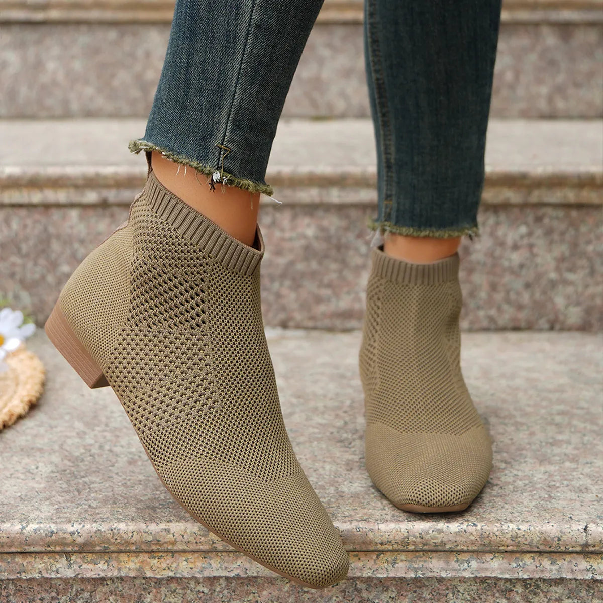 Mesh Knit Ankle Boots with Stretch Comfort Fit