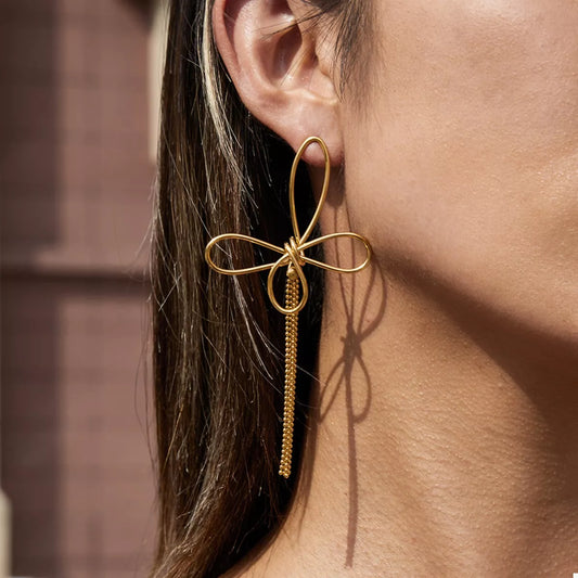 18K Gold-Plated Tassel Bow Earrings
