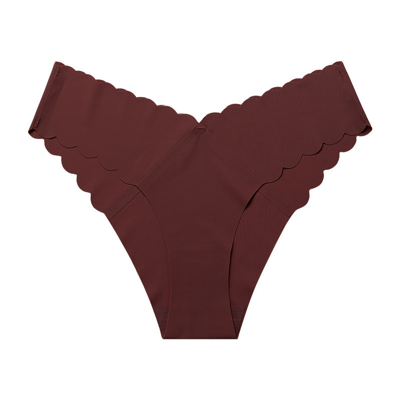 Wavy Lace V-shaped Waist Seamless Ice Silk Girl's Underwear One-piece Large Size Pure Cotton Crotch Women's Briefs