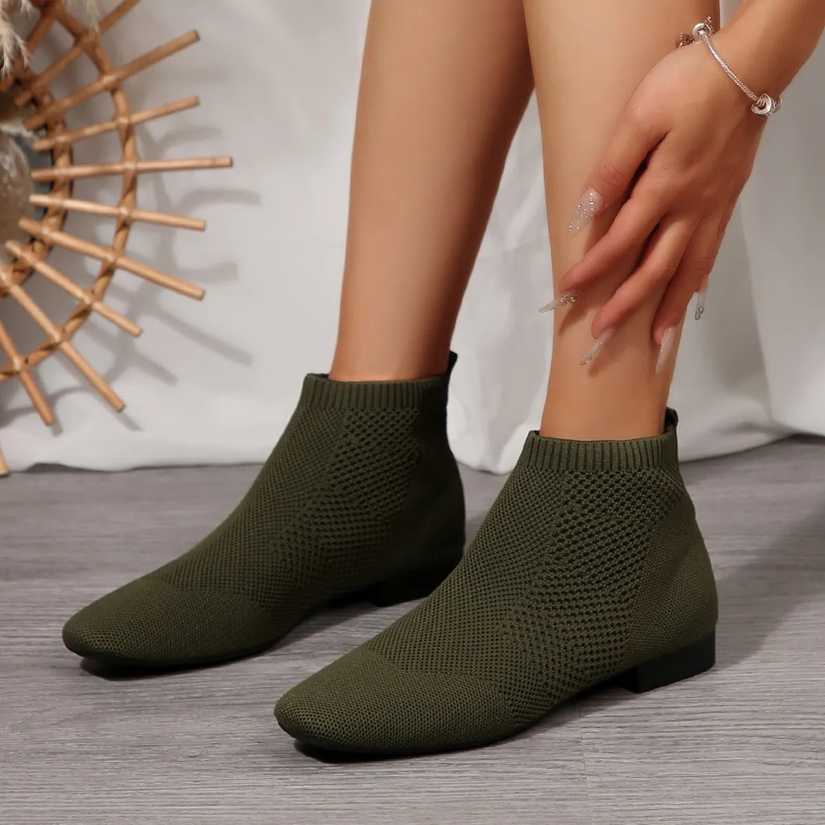 Mesh Knit Ankle Boots with Stretch Comfort Fit