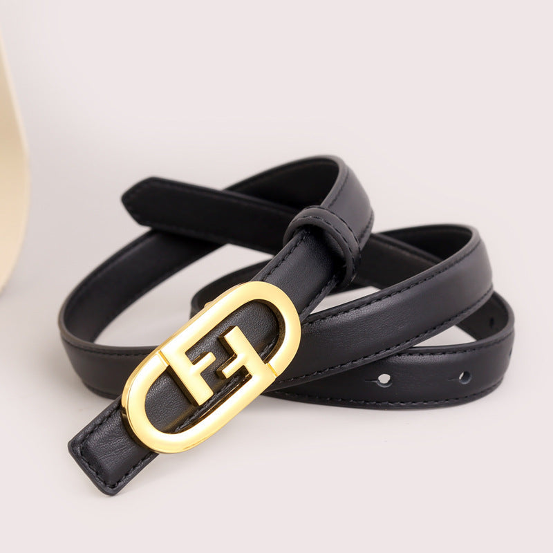 Leather Belt with Golden Buckle