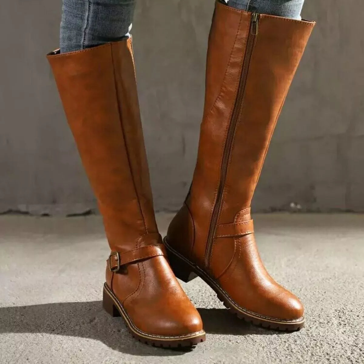 Round Toe Block Heels Boots