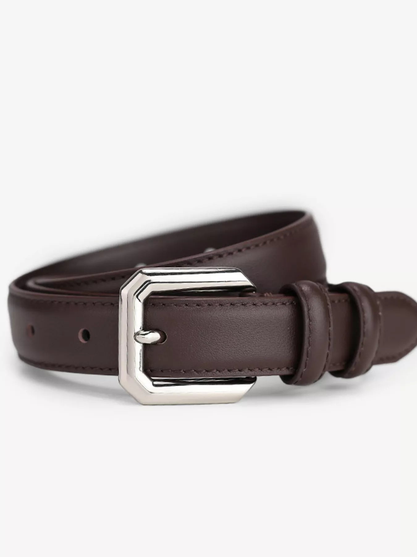 Classic Leather Belt with Silver Buckle