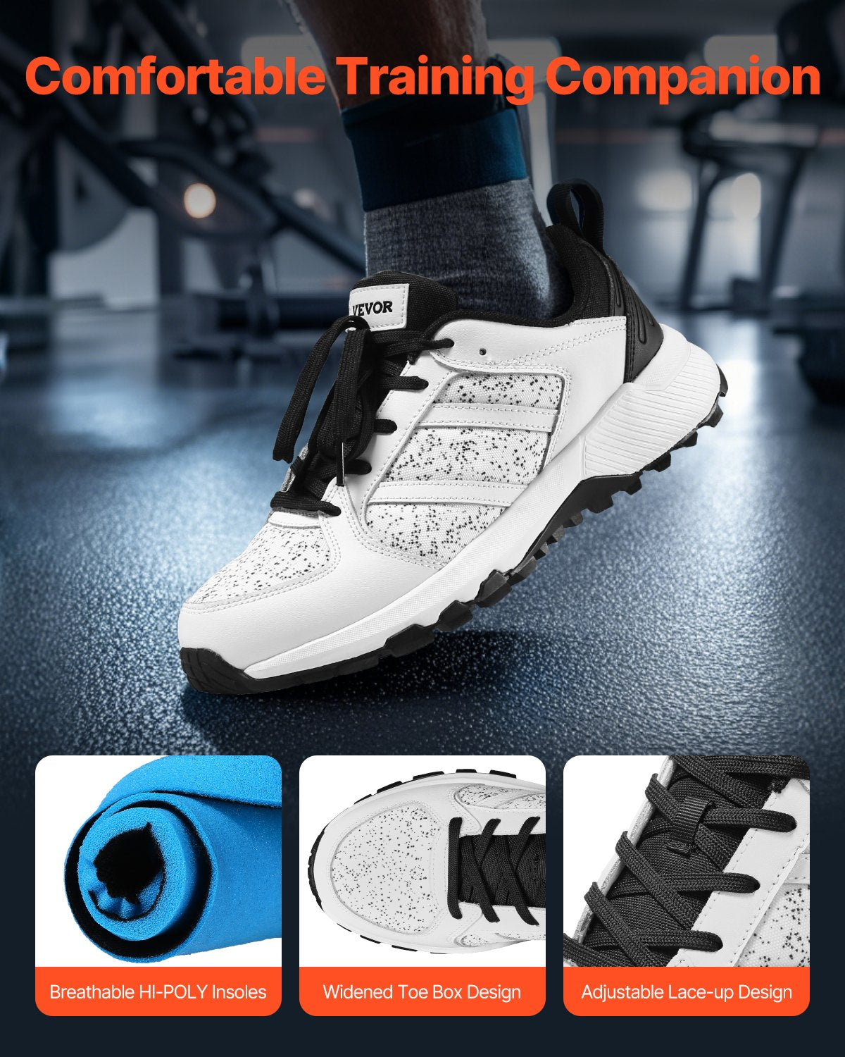 Cross Training Shoes, M Width Sneakers US Size 10, Wide Toe Box Shoes With Arch Support & Adjustable Lace-up, Training Shoes For Running, Gymnastics, Dog Walking, And Weightlifting (White)
