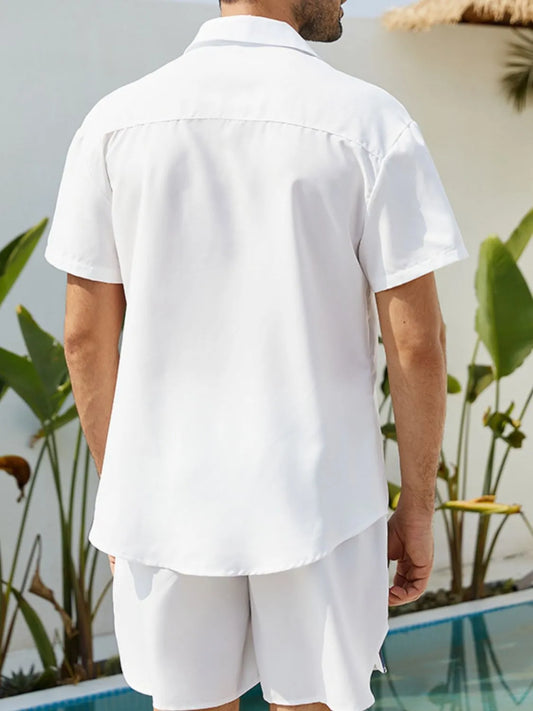 Men's Full Size Button Up Shirt and Shorts Set Plus Size