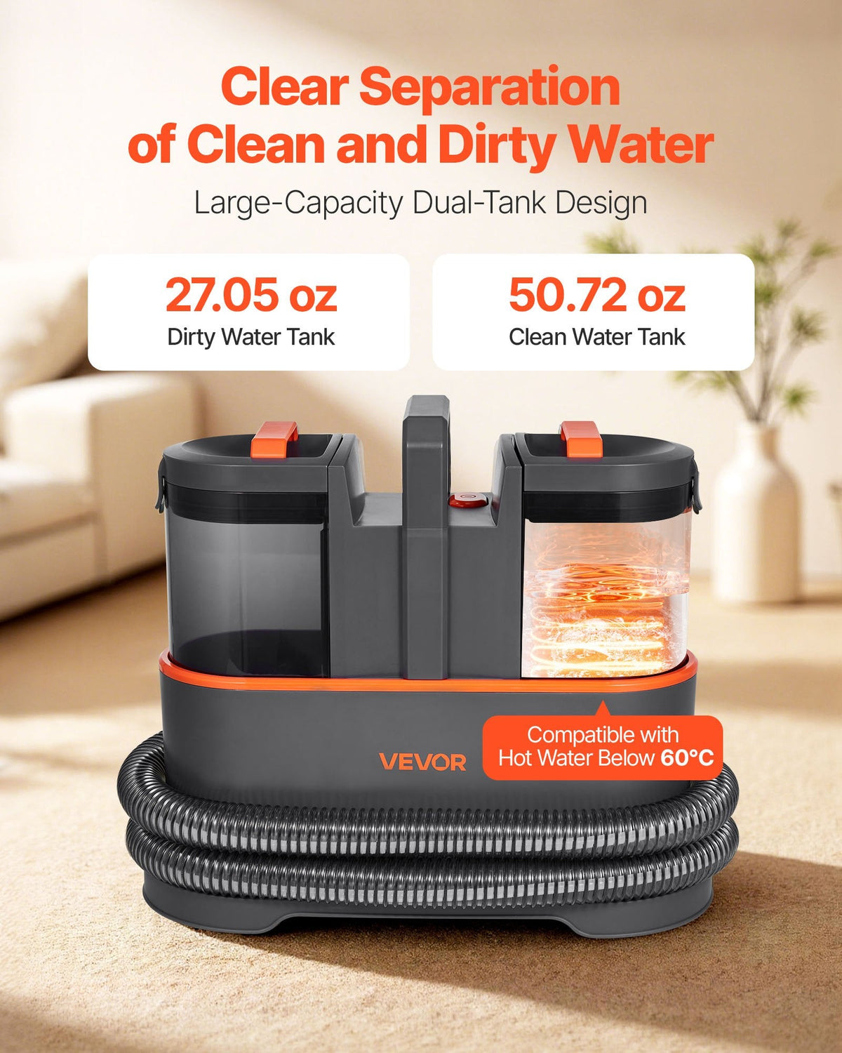 Portable Carpet Cleaner Machine Dual-Water Tank 11.5Kpa Upholstery Cleaner