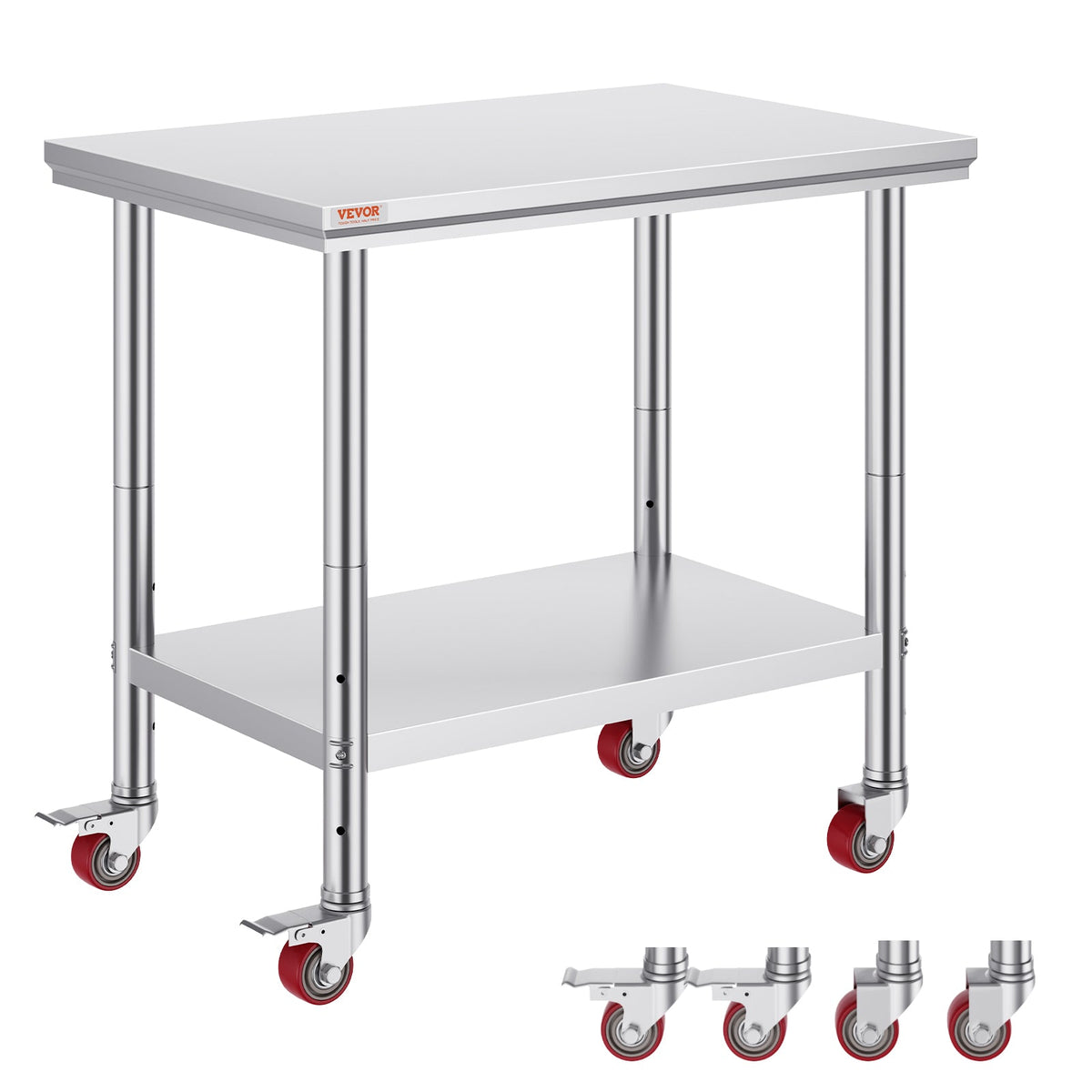 VEVOR Stainless Steel Work Table 36x24 Inch With 4 Wheels Commercial Food Prep Worktable With Casters Heavy Duty Work Table For Commercial Kitchen Restaurant