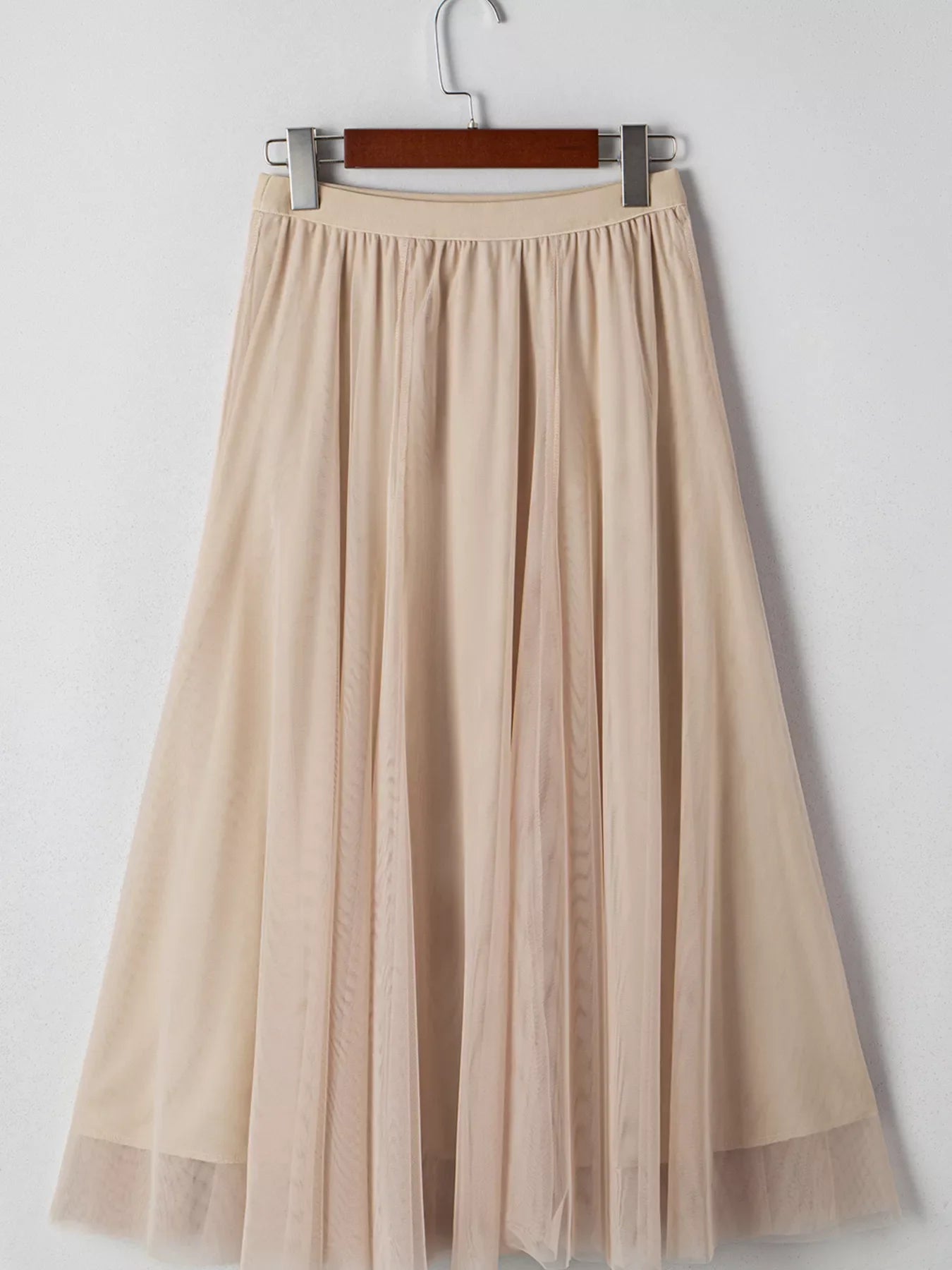 Tulle Mesh Overlay Flared Midi Skirt
