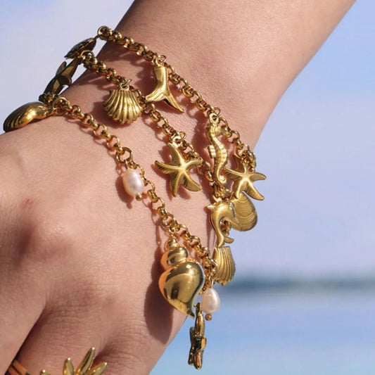 18K Gold-Plated Sea Shell Charm Bracelet