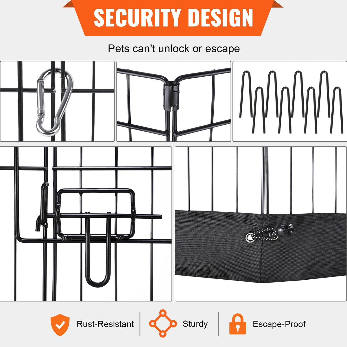 Dog Playpen, 8 Panels Foldable Metal Dog Exercise Pen With Bottom Pad, 24' H Pet Fence Puppy Crate Kennel With Ground Stakes, Indoor Outdoor Dog Pen For Small Medium Pets, For Camping, Yard