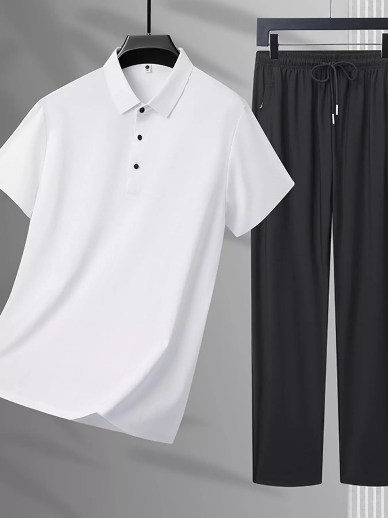 Men's Plus Size Button Detail Polo and Pants Set