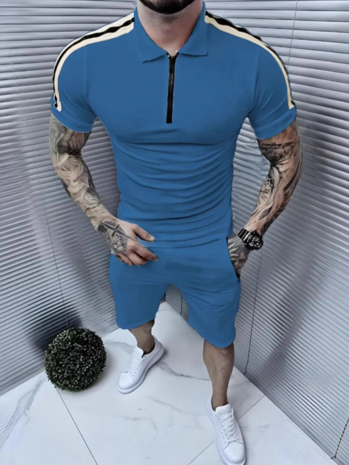 Men's Collared Neck Short Sleeve Top and Shorts Set