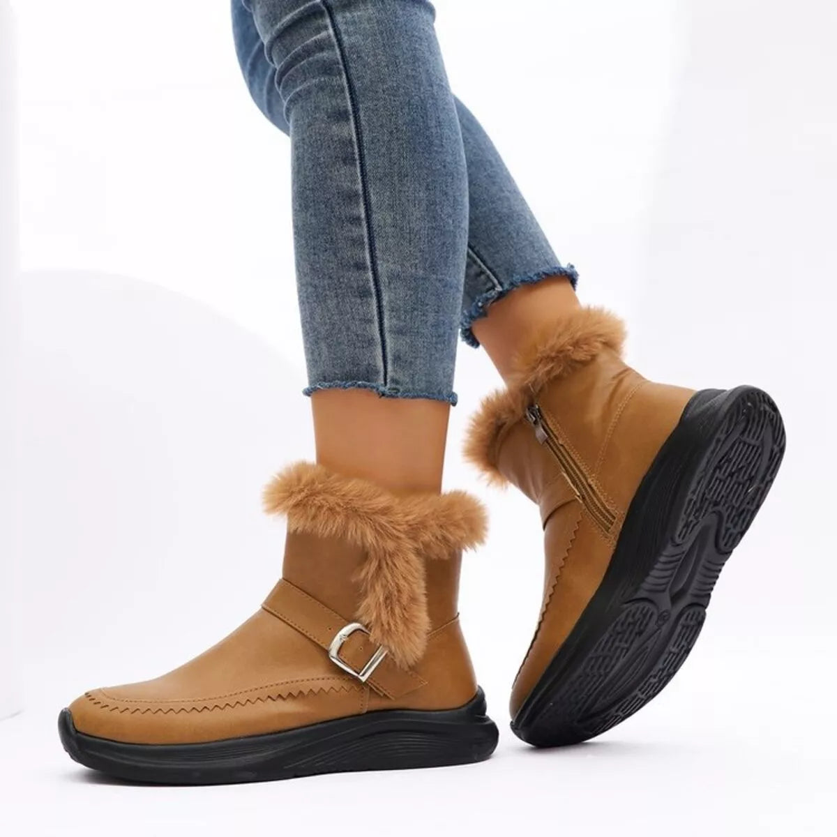 Faux Fur Buckle Boots