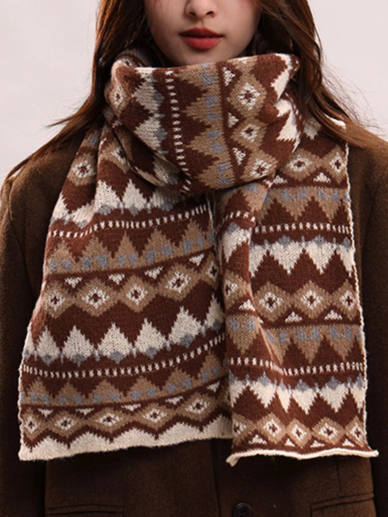 Vintage Geometric Knitted Scarf