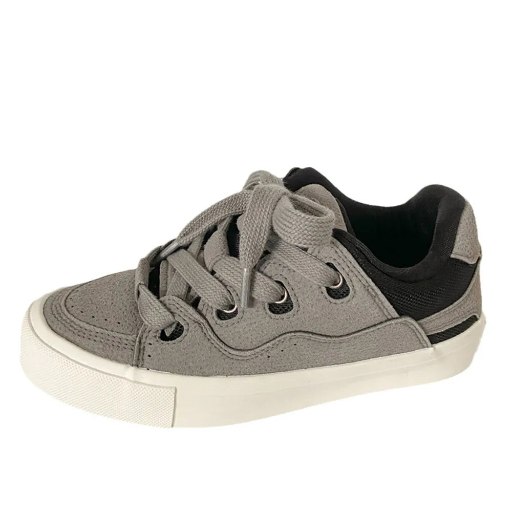 Contrast Lace Up Round Toe Flats Sneakers