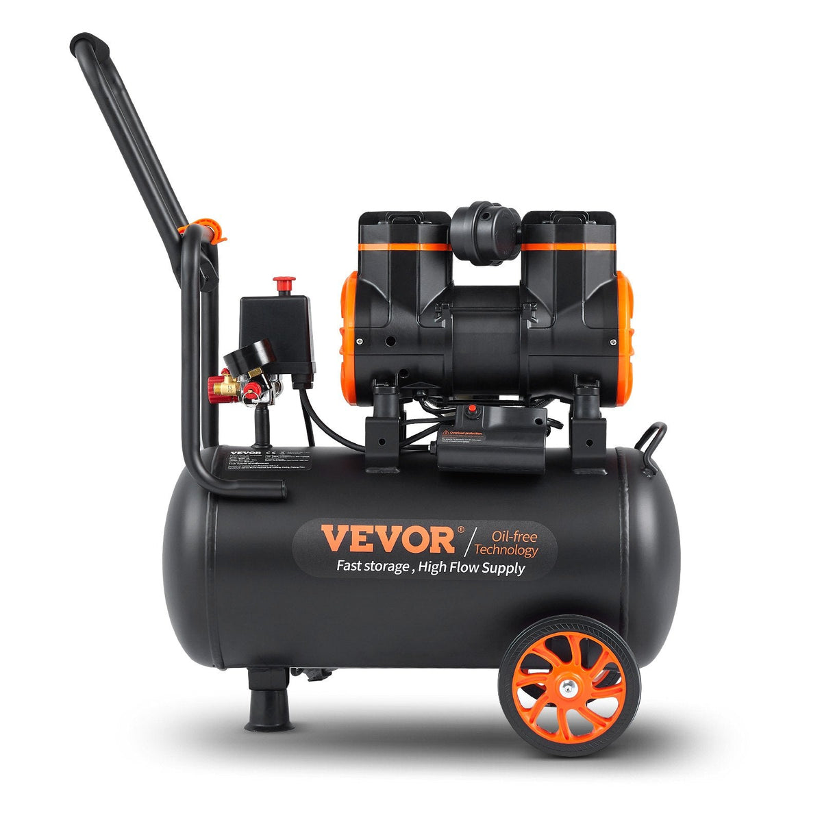 VEVOR Air Compressor 6.3 Gallon 1450W 3.35 CFM 90PSI 70 DB Ultra Quiet Oil Free