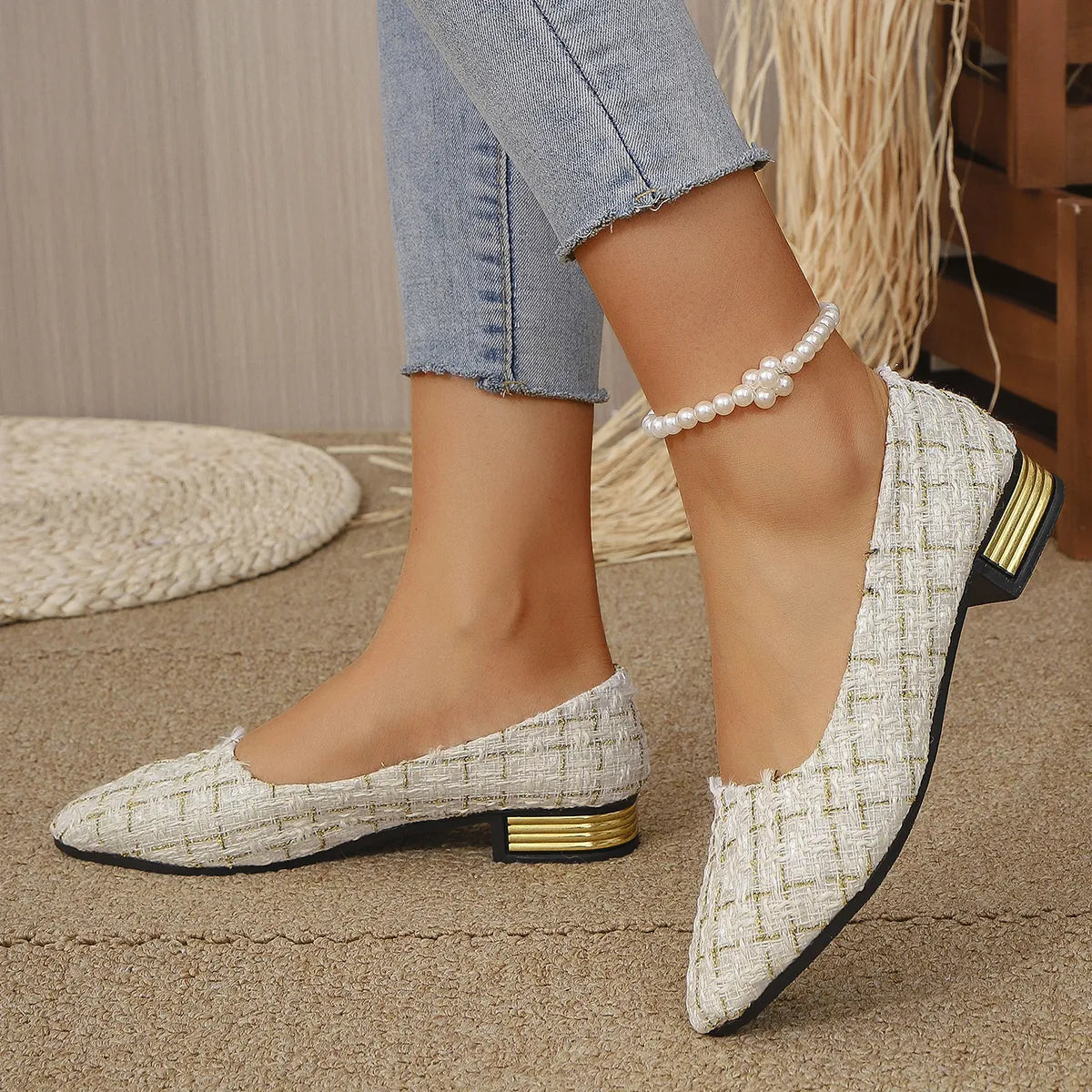Point Toe Block Heels Slip-Ons