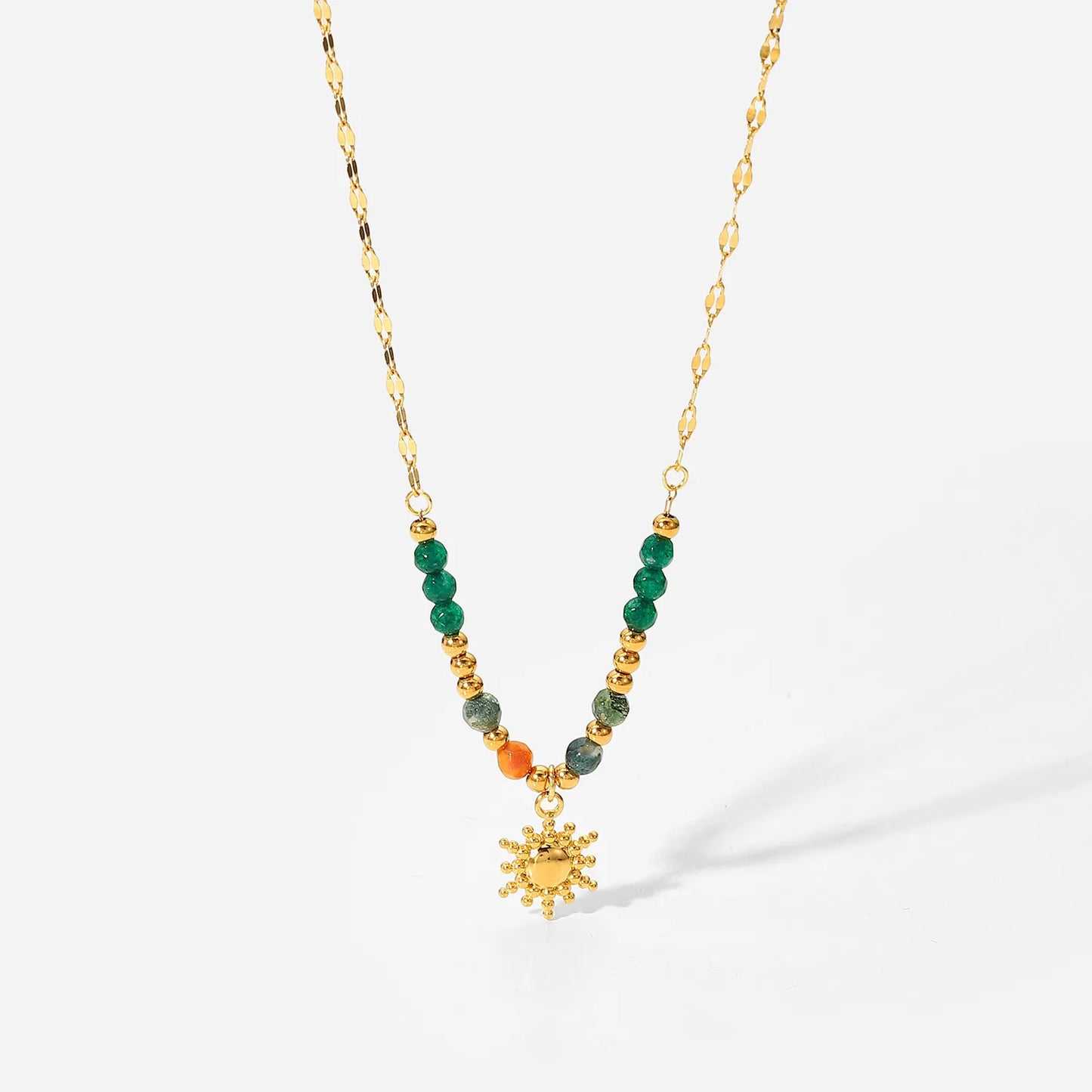 Bohemian Sun Charm Beaded Stainless Steel Necklace