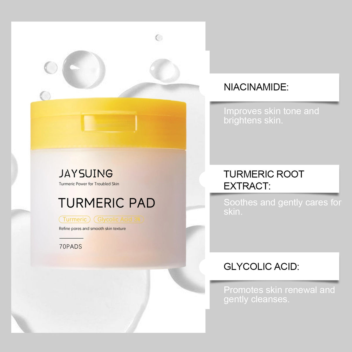 Viareline Kojic Acid Turmeric Brightening Cotton Pads, Hydrating Exfoliating Facial Treatment Pads For All Skin Types Daily Skin Care