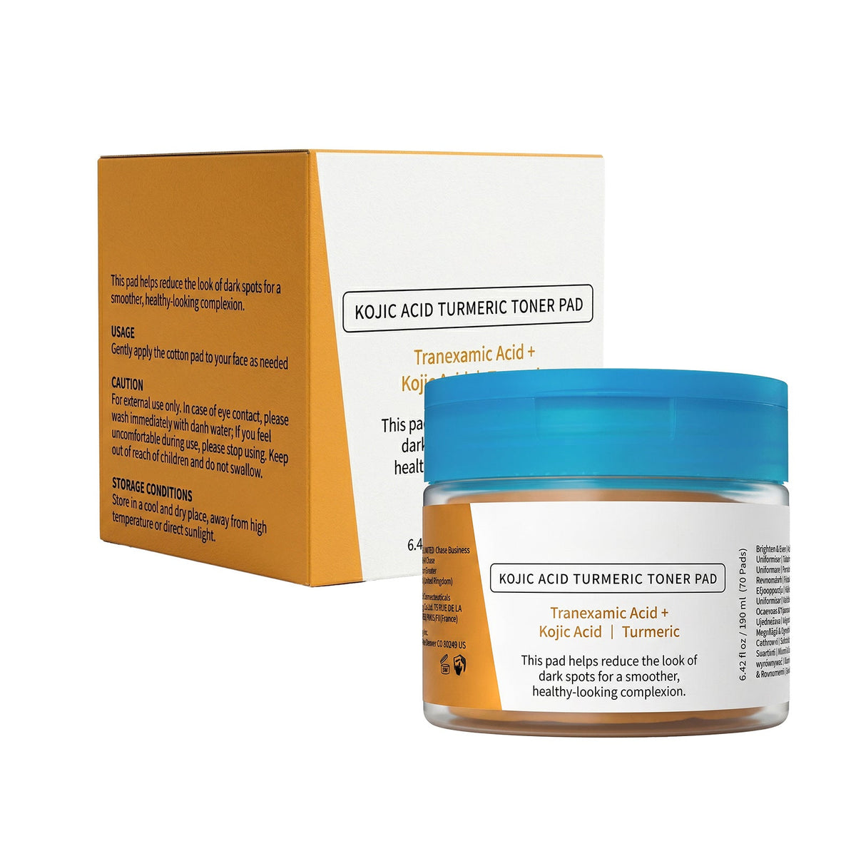 Kojic Acid Turmeric Toner Pads, Exfoliating Facial Cotton Pads