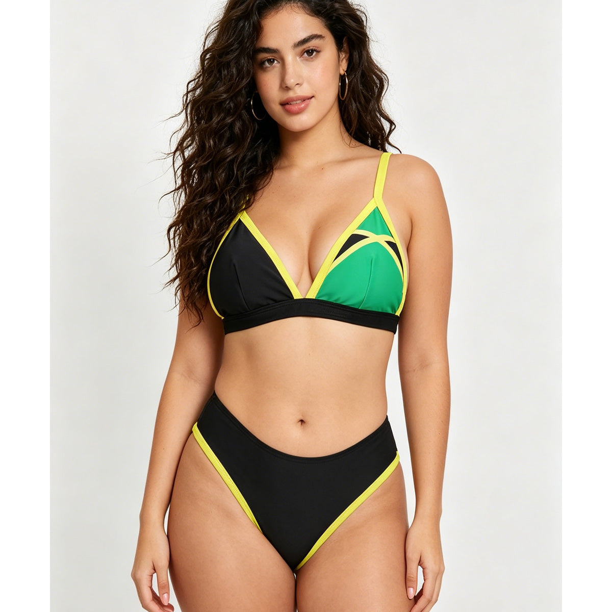 Women's Color Block Triangle Bikini Set, Crisscross Back Top & High Waist Bottom, 2 Piece Sporty Swimsuit