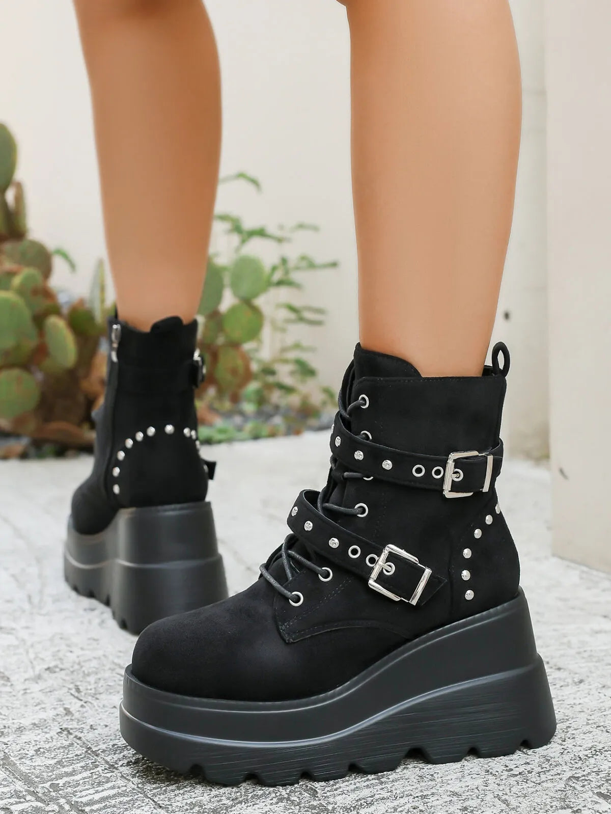 Lace Up Platform Wedge Boots