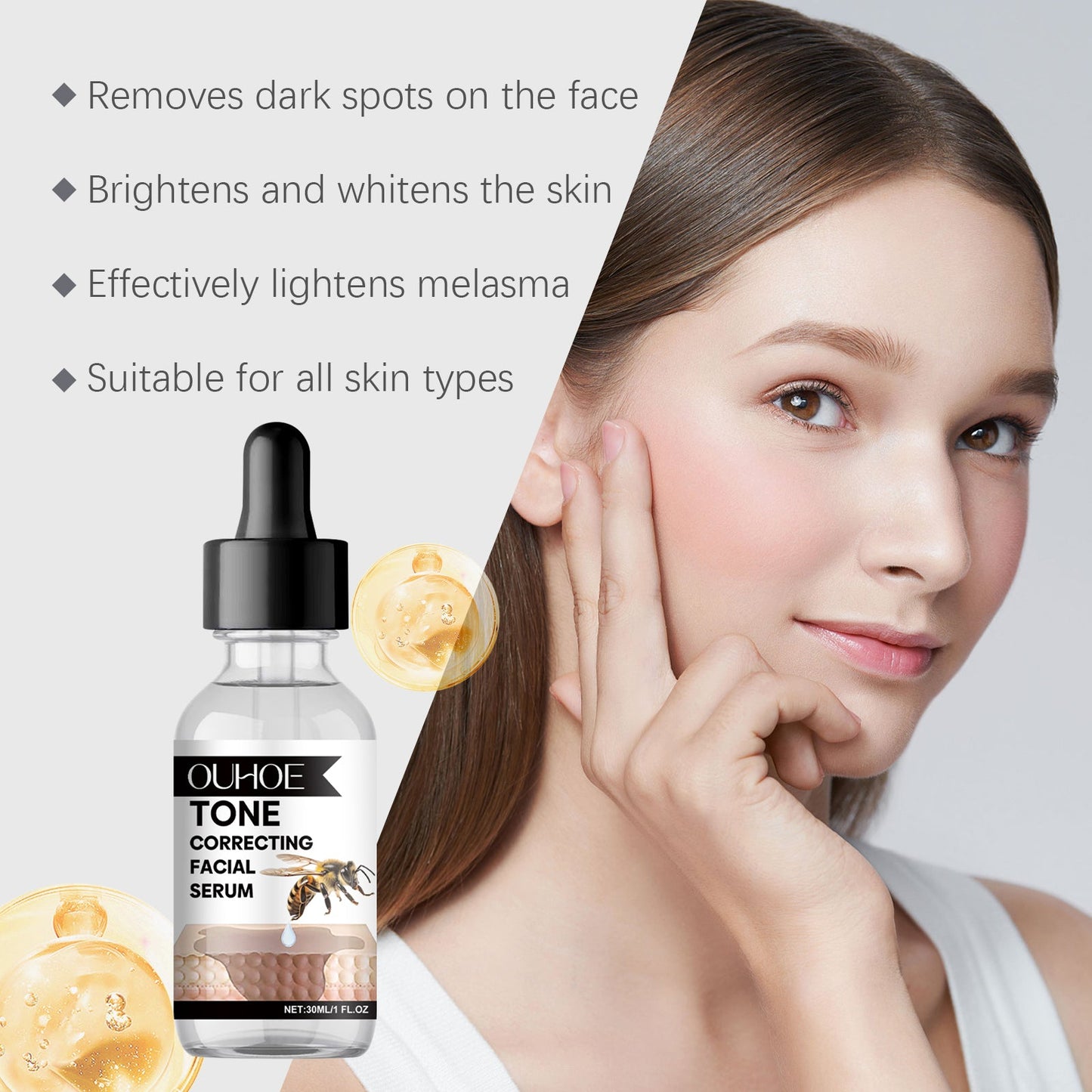 OUHOE Face Essence, Gentle Moisturizing Moisturizing Hydrating Soft Skin Daily Care Face Essence