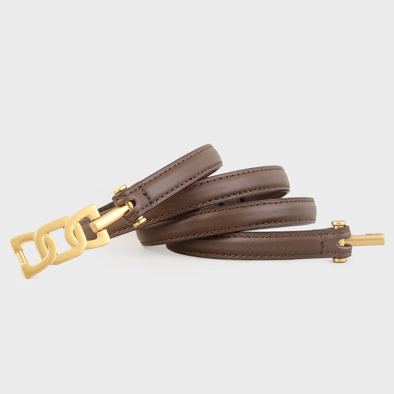 Gold Buckle Skinny Leather Belt