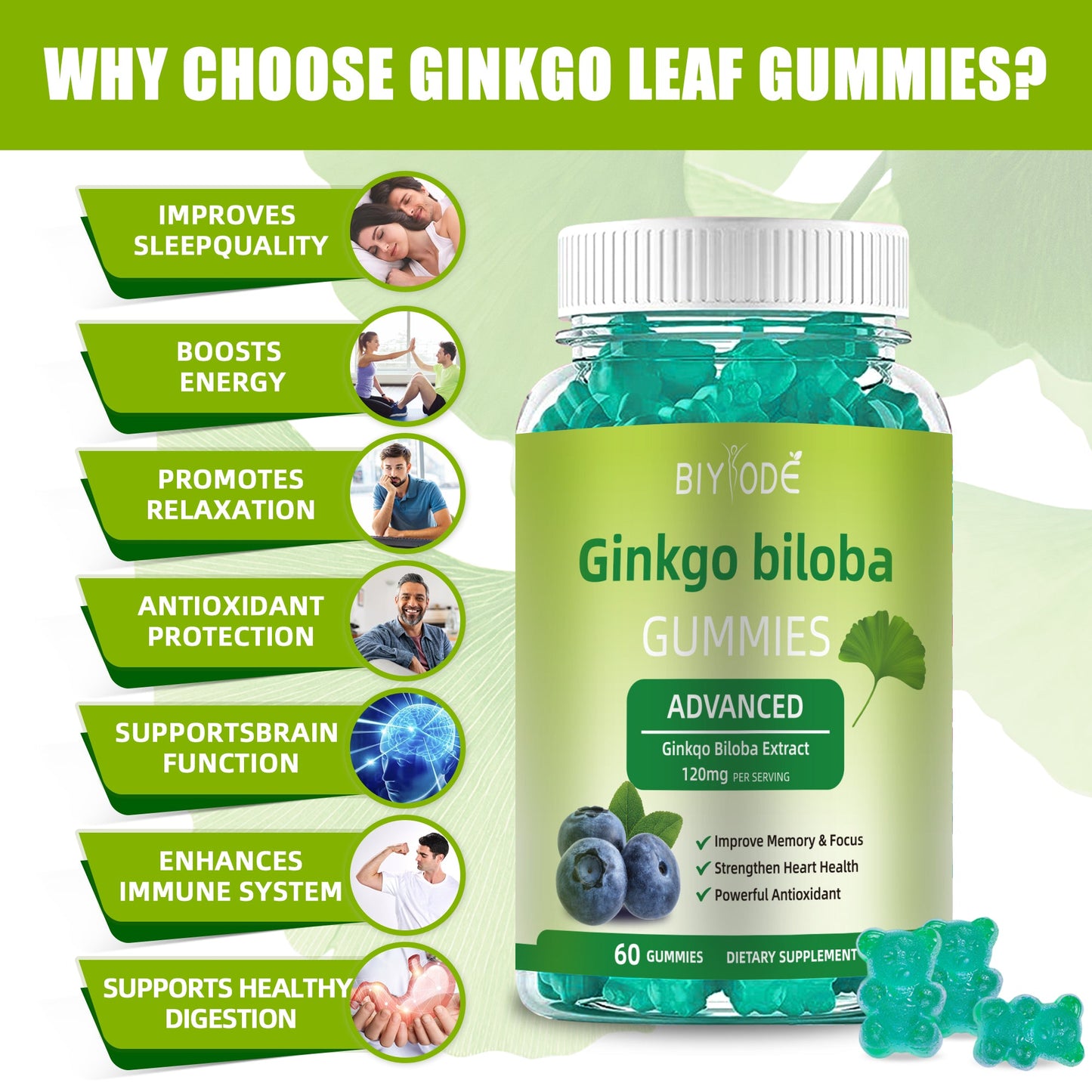 Fast Shipping Ready Stock Wholesale Herbal Supplements Ginkgo Biloba Gummies For Memory & Focus Support
