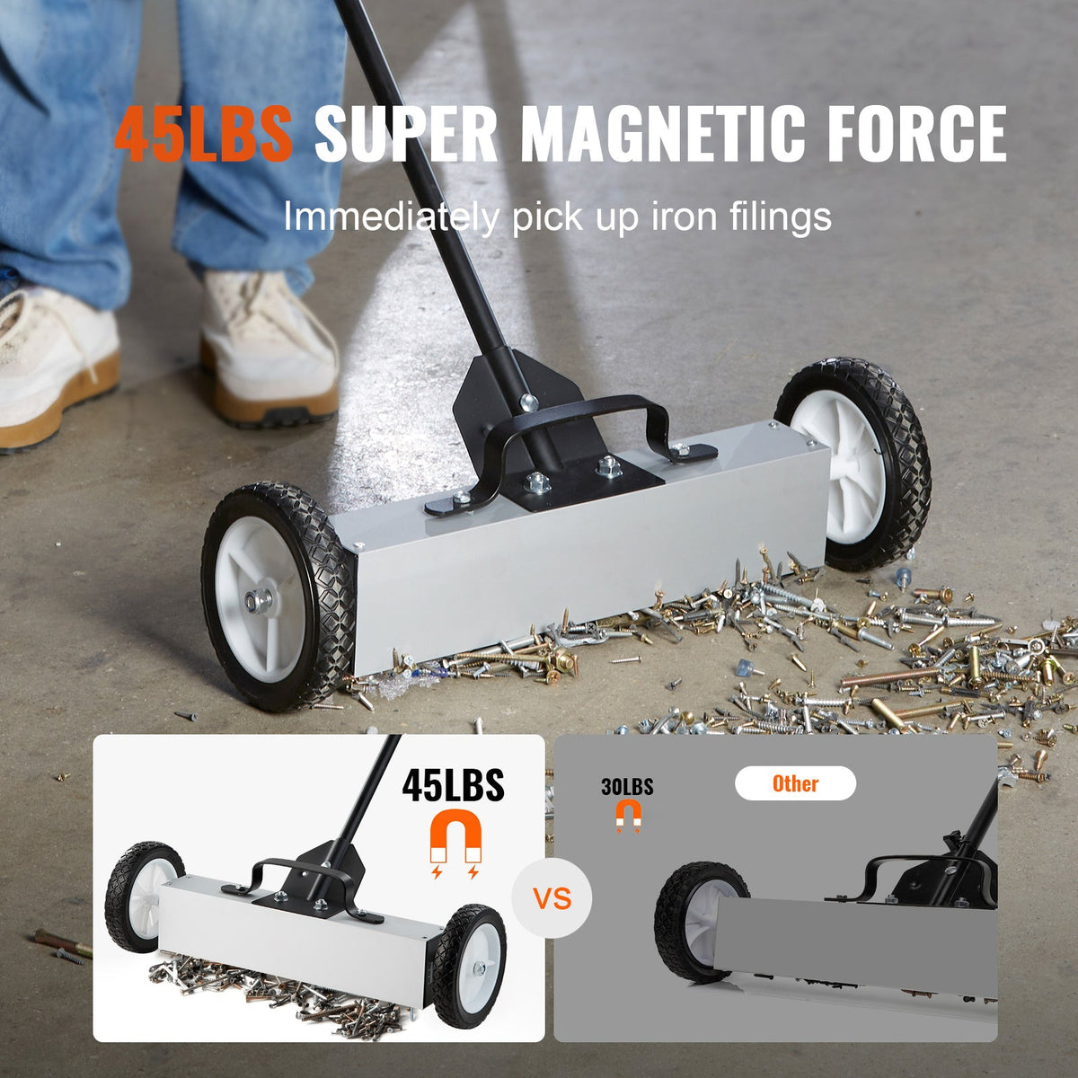 18 Inch Telescopic Wheel Rolling Magnetic Cleaning Machine