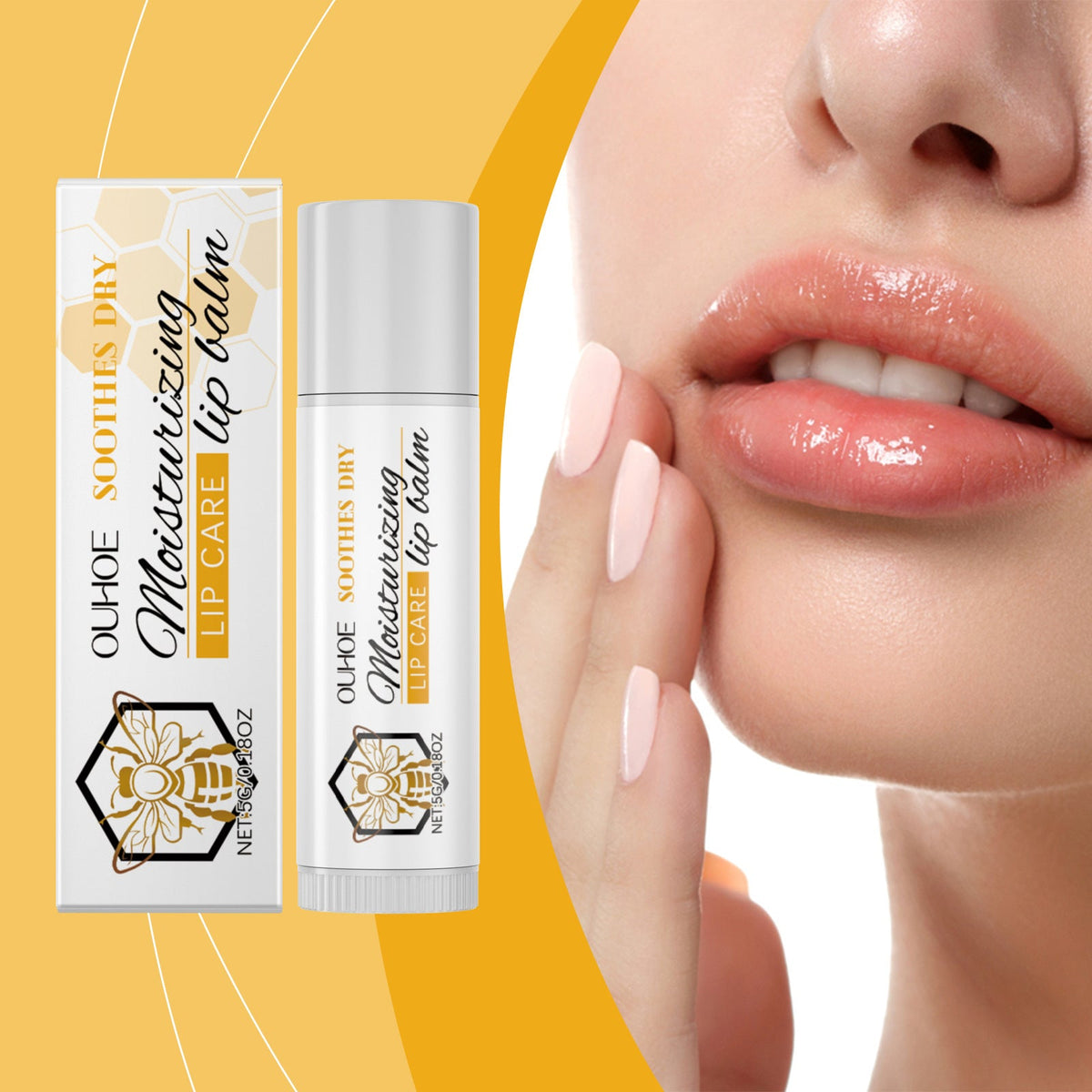 OUHOE Honey Moisturizing Lip Balm, Long Lasting Hydrating Lip Treatment For Dry Cracked Lips, Repair Lip Lines Shiny Lip Primer Care Stick 5g