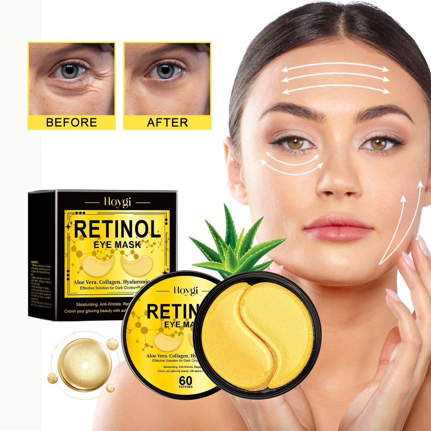 Hoygi Retinol Eye Mask, Collagen Moisturizing Repair Aloe Vera Moisturizing And Firming Eye Mask