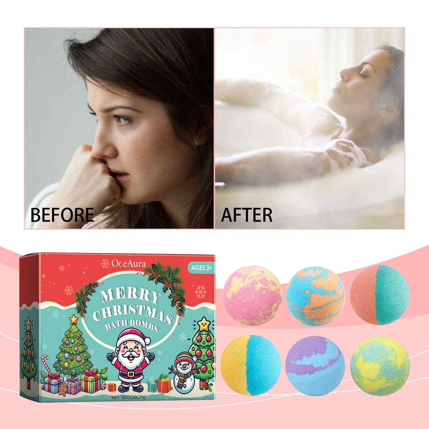 OceAura Christmas Colorful Bath Ball, Bubble Shower Fragrance Moisturizes Long-Lasting Plant Cleaning Bath Ball