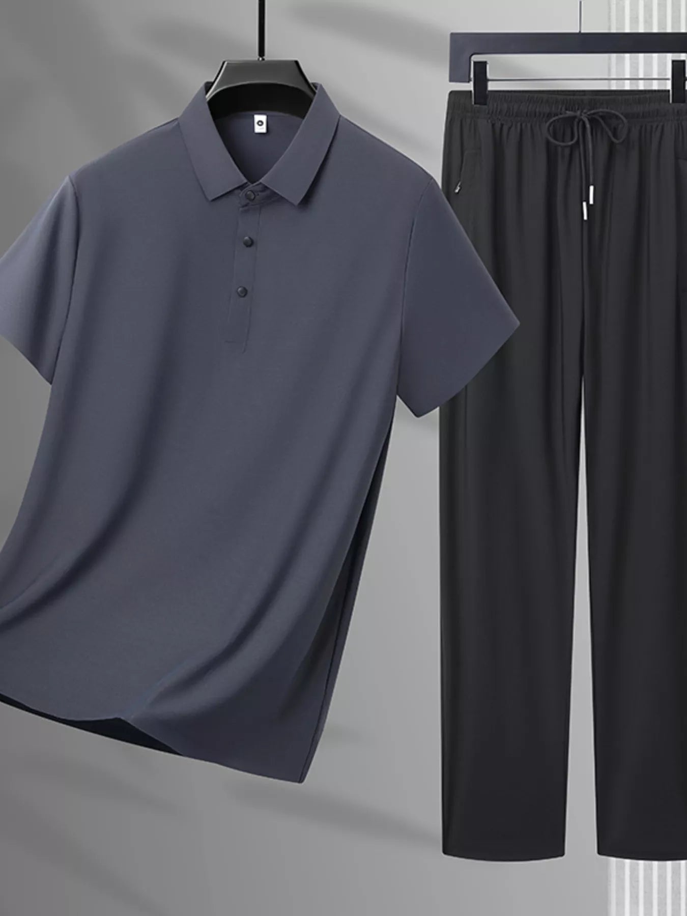 Men's Plus Size Button Detail Polo and Pants Set